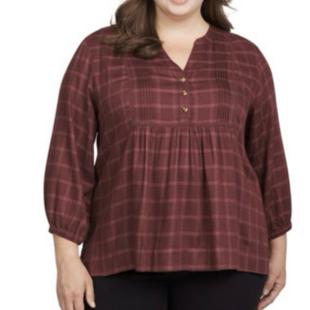 Plaid Burgundy Women's Top